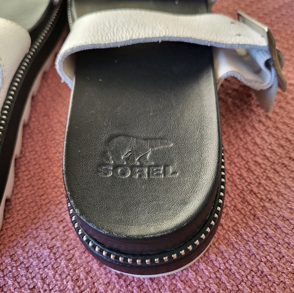 Sorel White Black Roaming Two Strap Slide Sandals Women's Size 7 - Picture 6 of 12